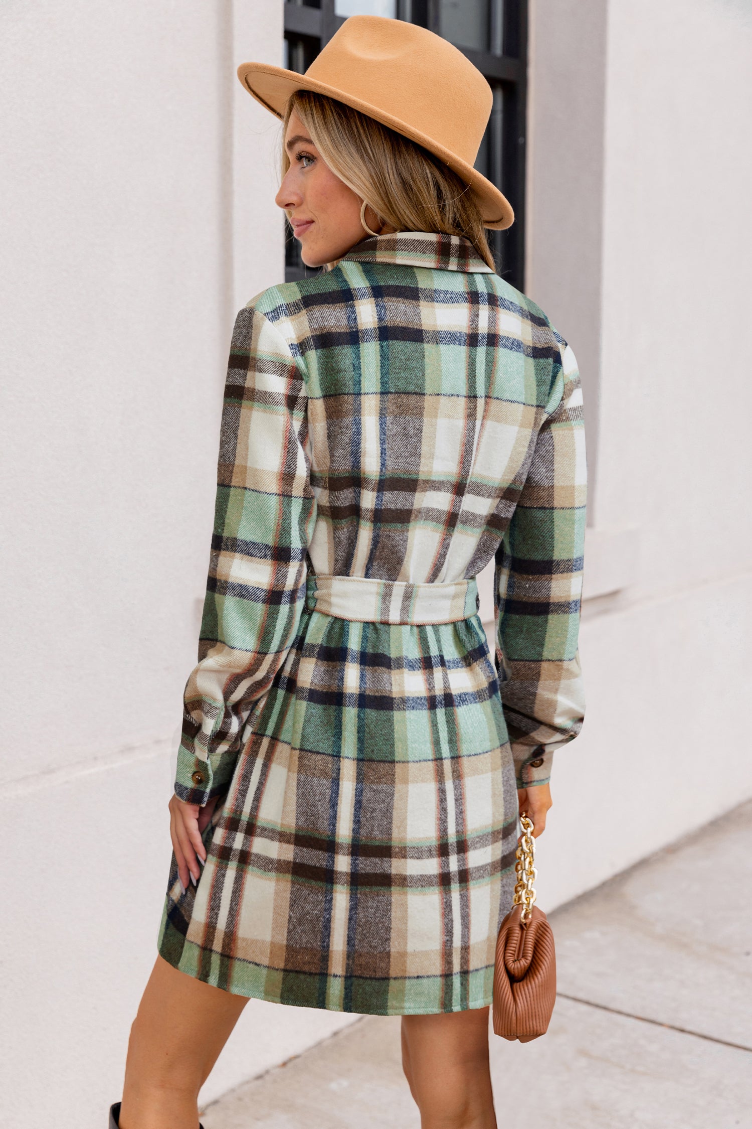 Pistachio Cream Plaid Mini Dress