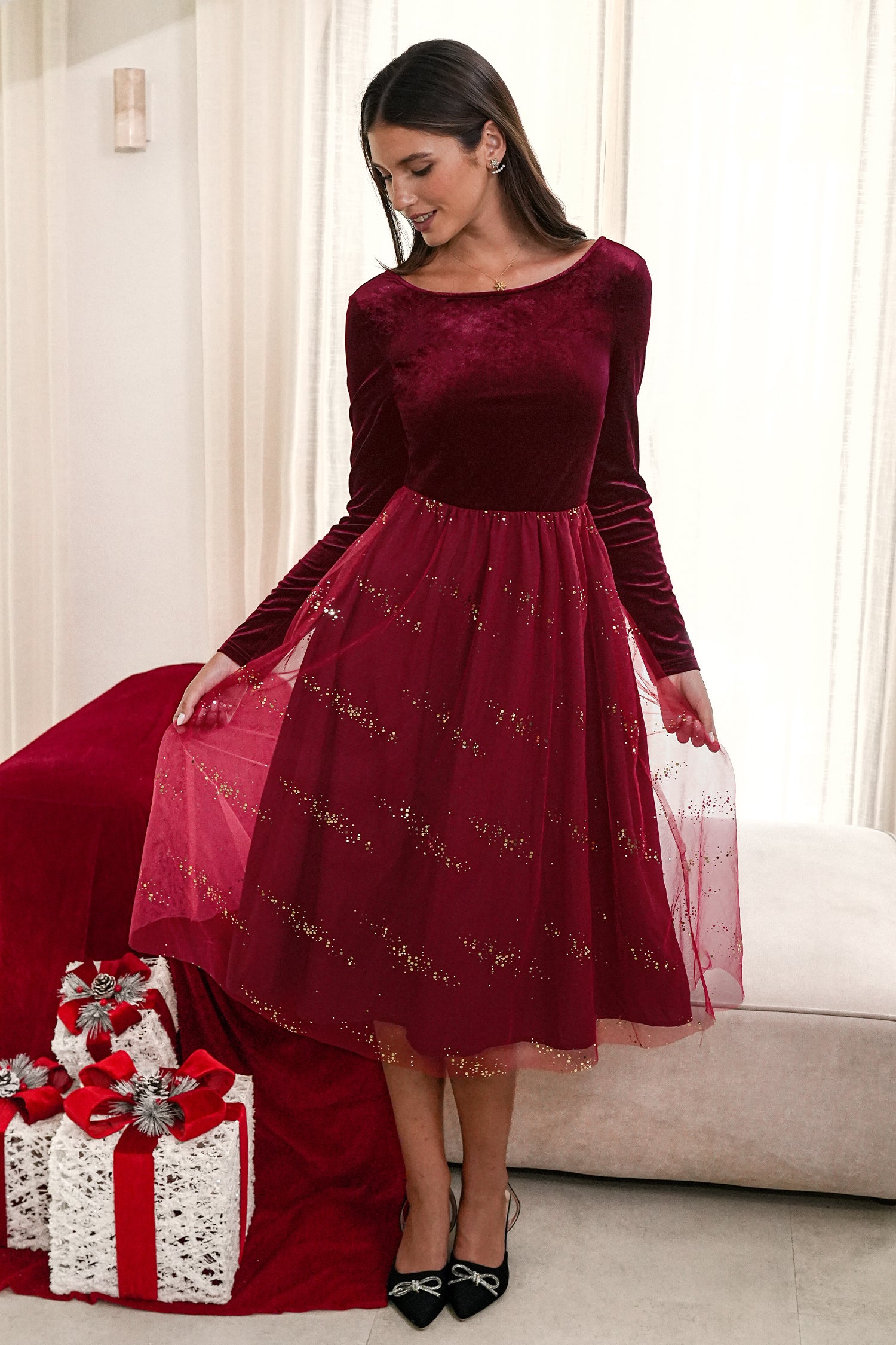 Gold Dust Red Midi Dress