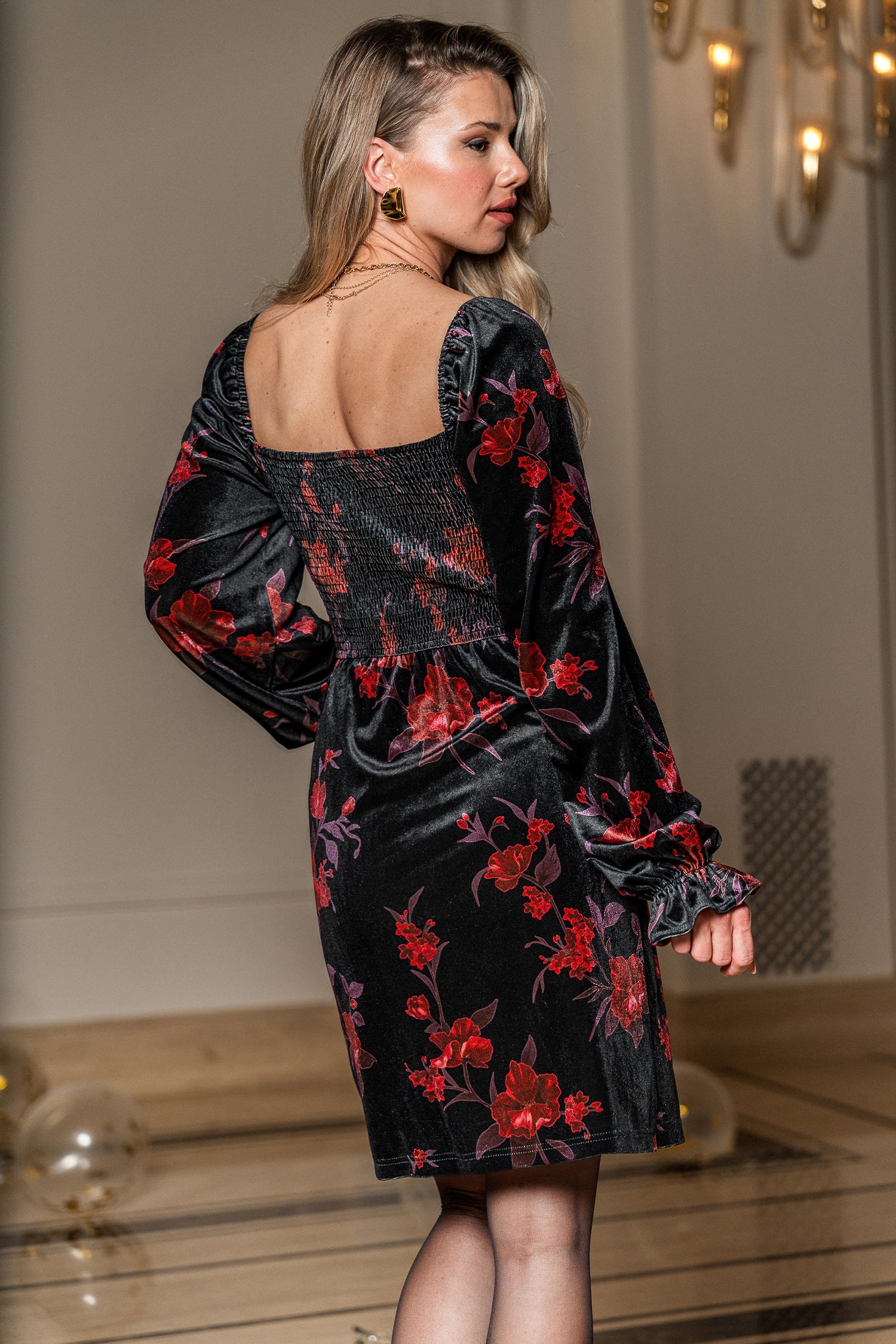 Velvet Bouquet Floral Mini Dress